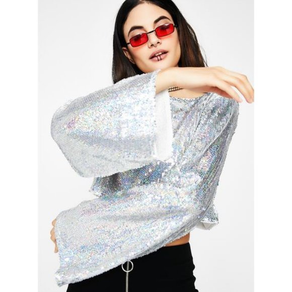 Dolls Kill Tops - 🆕 NWT 'Tardy 4 the Party' holographic sequin top